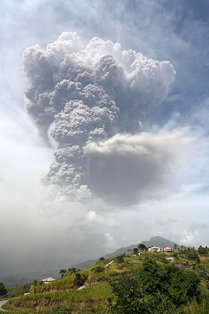 Volcano spewing ash, hot gravel on Caribbean island of St Vincent